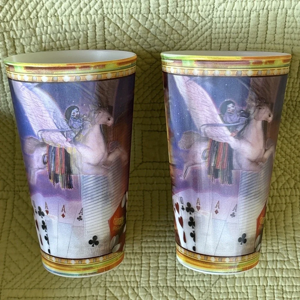 Vintage Rio Hotel & Casino LasVegas Holographic 3D Drinking Cup Set 2 Pegasus